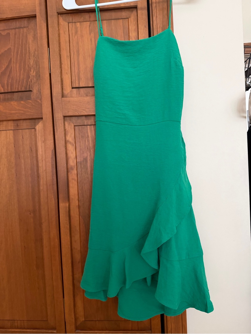 Green Slip dress with Ruffle Hem